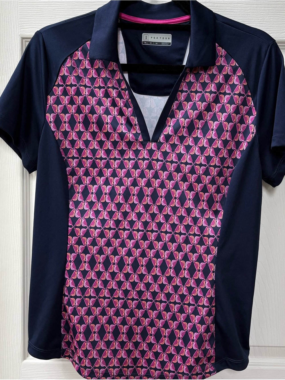 PGA Tour Navy & Pink Geometric Women’s Golf Polo
